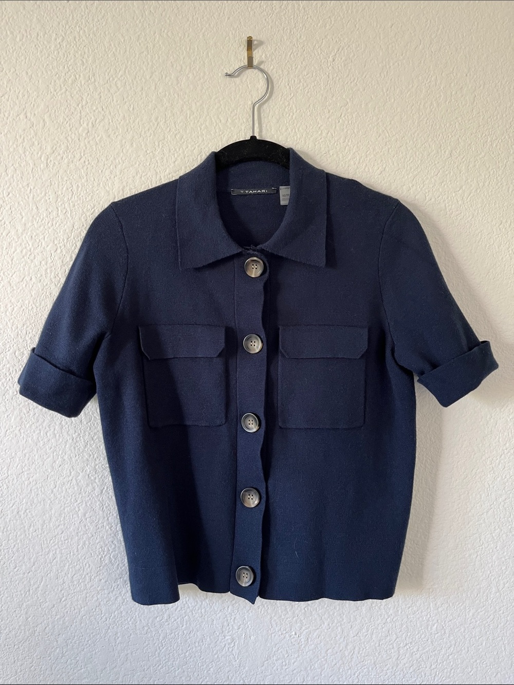 Tahari Short Sleeve Collared Cardigan